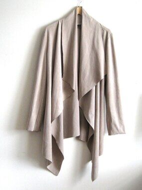 G.I.L.I. Waterfall Drape Open Front Cardigan Sweater Jacket, Size 12 Medium, Tan